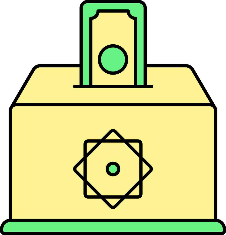 Money Donation Box For Allah Icon In Green And Yellow Color. vector