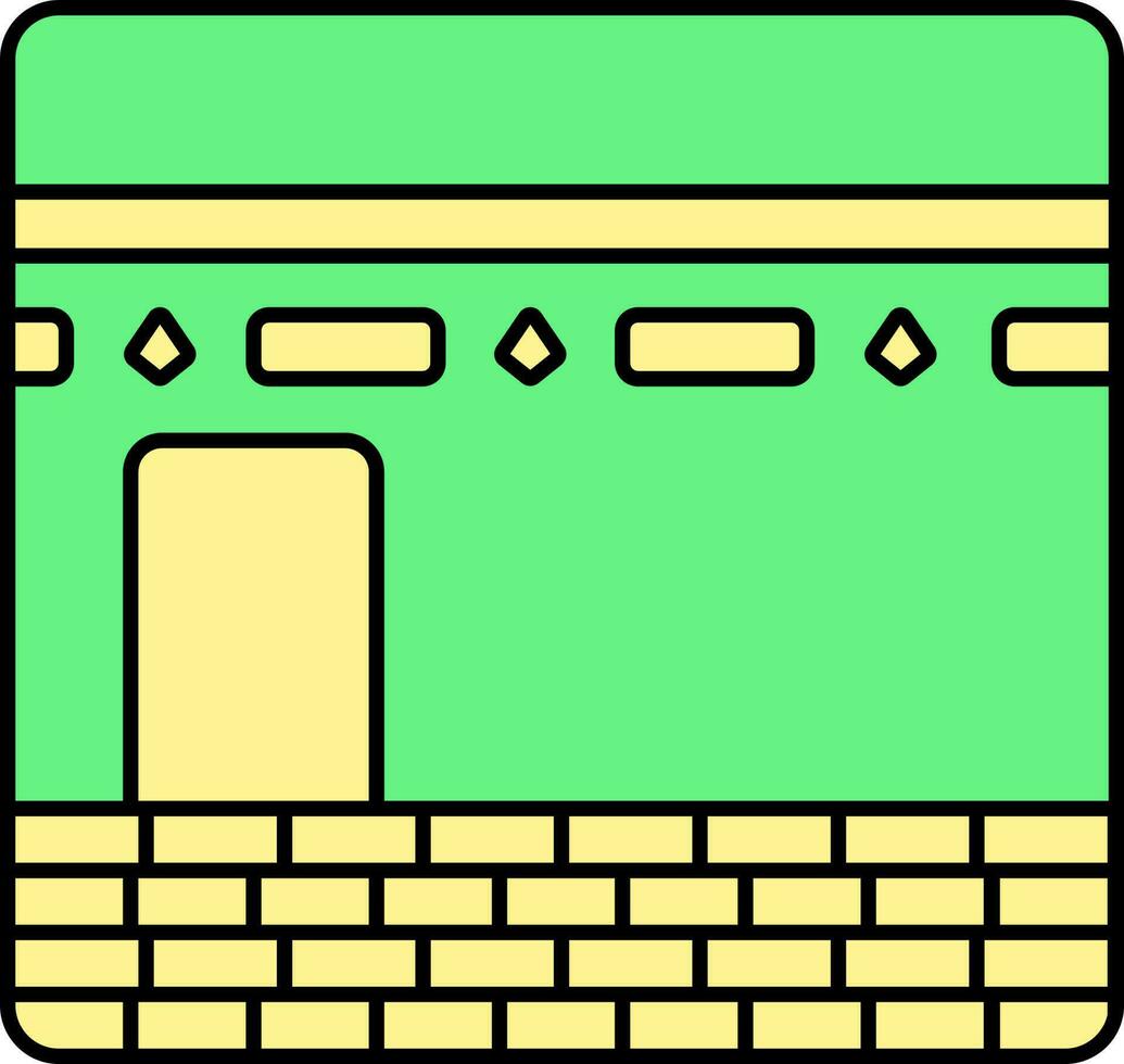 Flat Style Kaaba Icon In Green And Yellow Color. vector