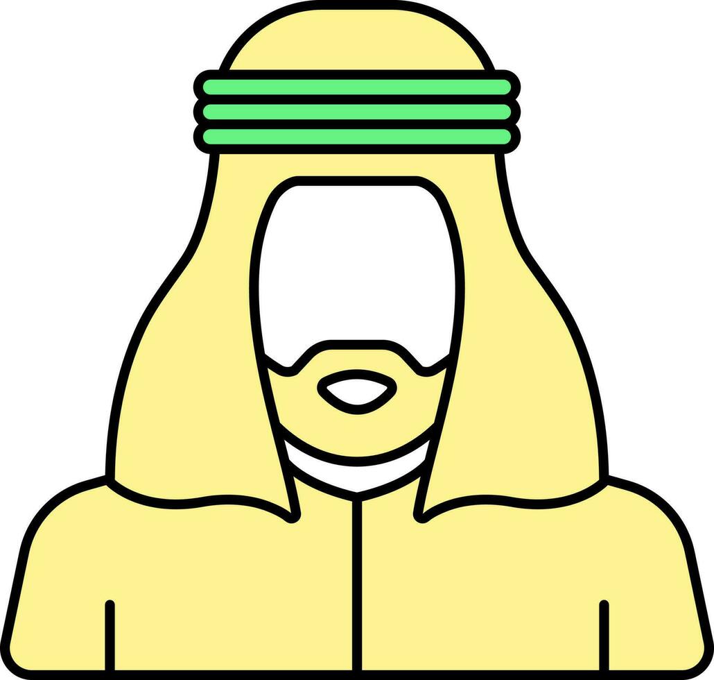 Cartoon Saudi Man Chracter Icon In Yellow And Green Color. vector