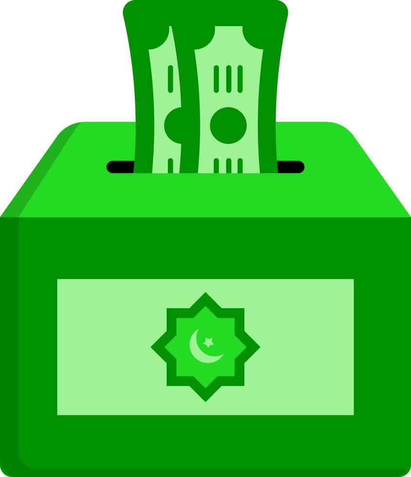 Money Donation Box For Allah Icon In Green Color. vector