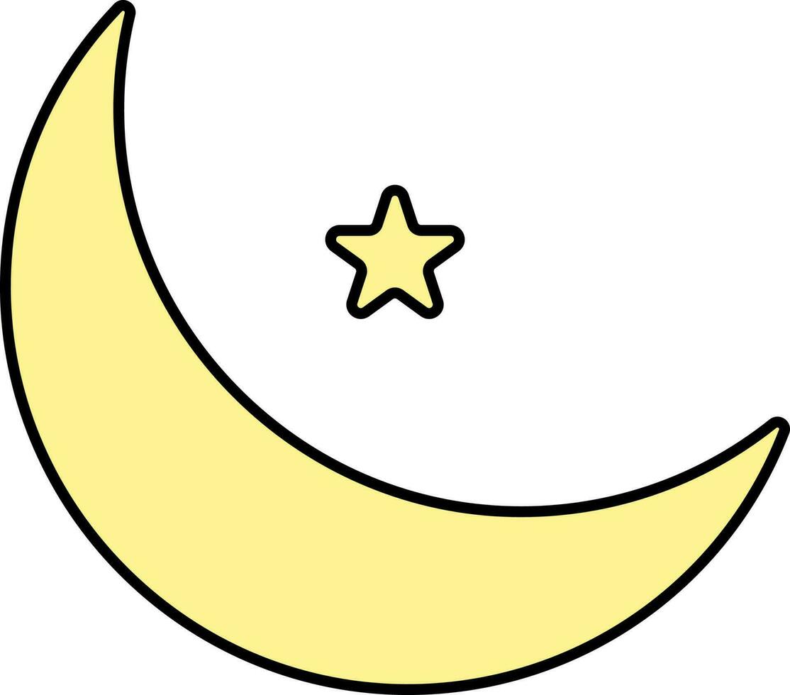 amarillo creciente Luna con estrella icono en blanco antecedentes. vector