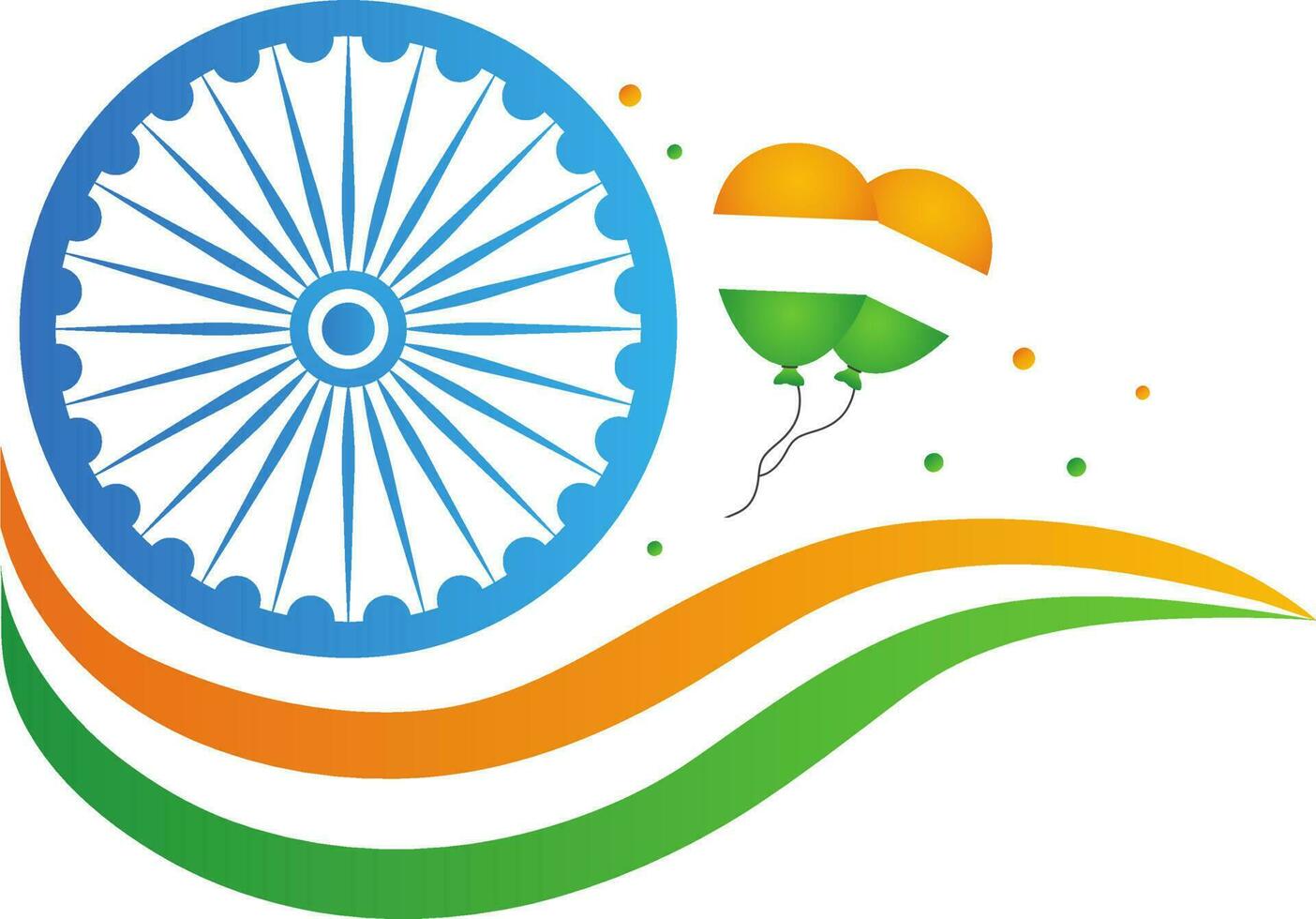 Isolated Ashoka Wheels And Indian Wavy Flag And Balloons Copy Space Background. vector