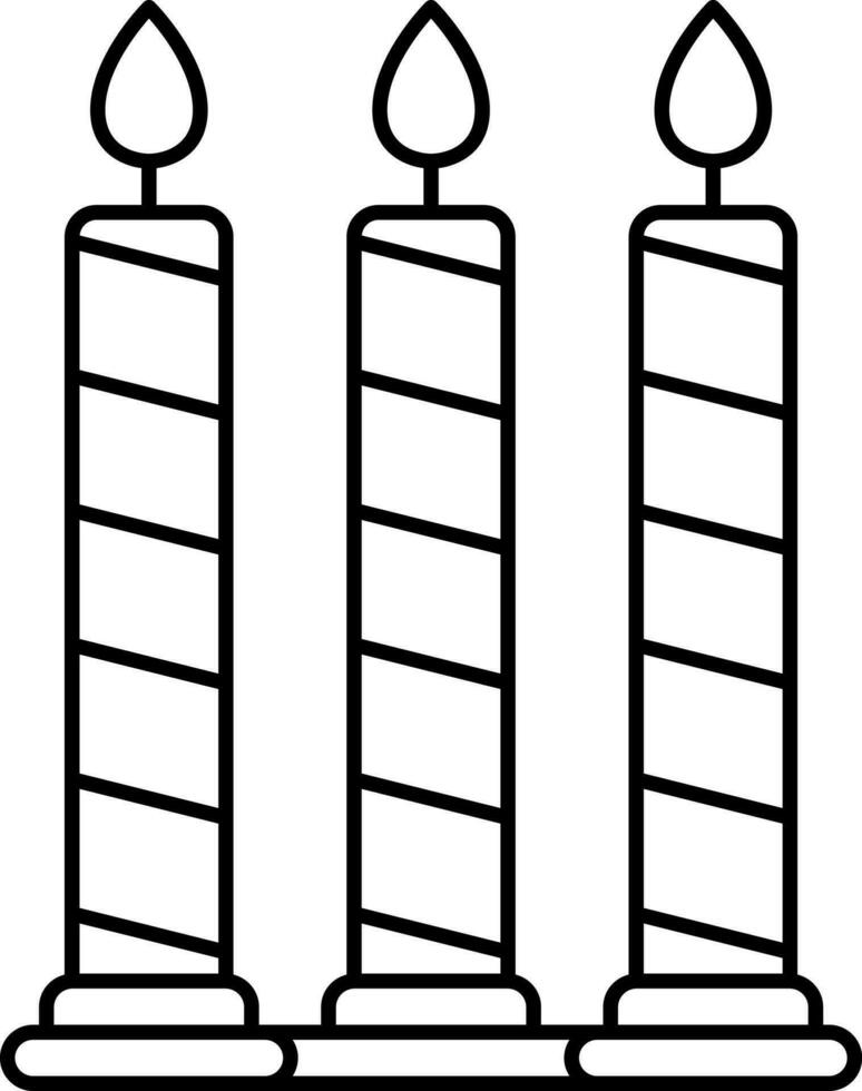 Three Burning Candles Icon In Thin Line Art. vector
