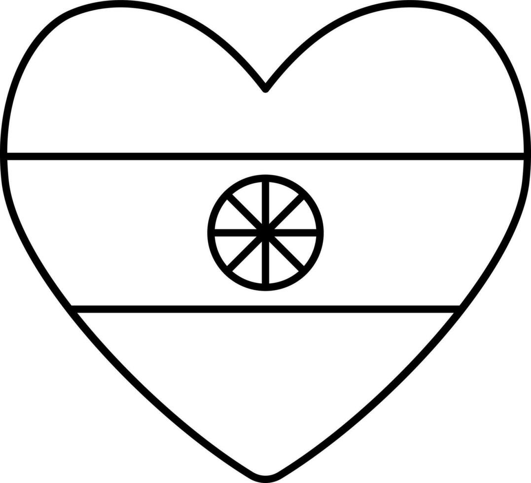 Black Line Art Heart Shape Indian Flag Icon Or Symbol. vector