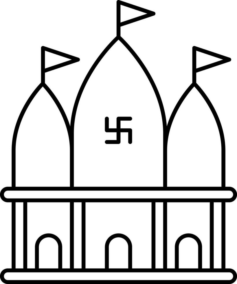 Swastika Symbol Hindu Temple With Flags Stroke Icon. vector