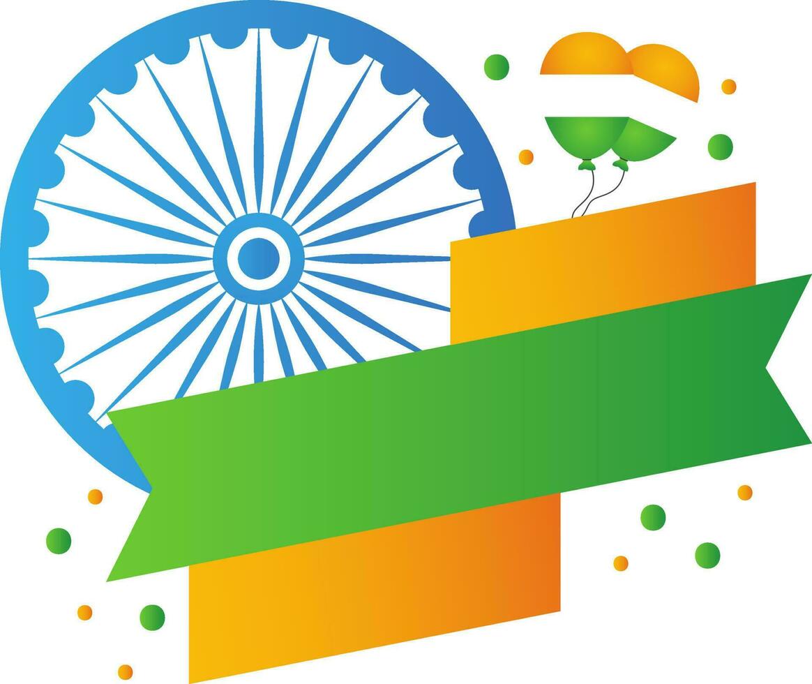 Isolated Ashoka Wheel With Tricolor Balloons And Copy Space Strip Background. vector