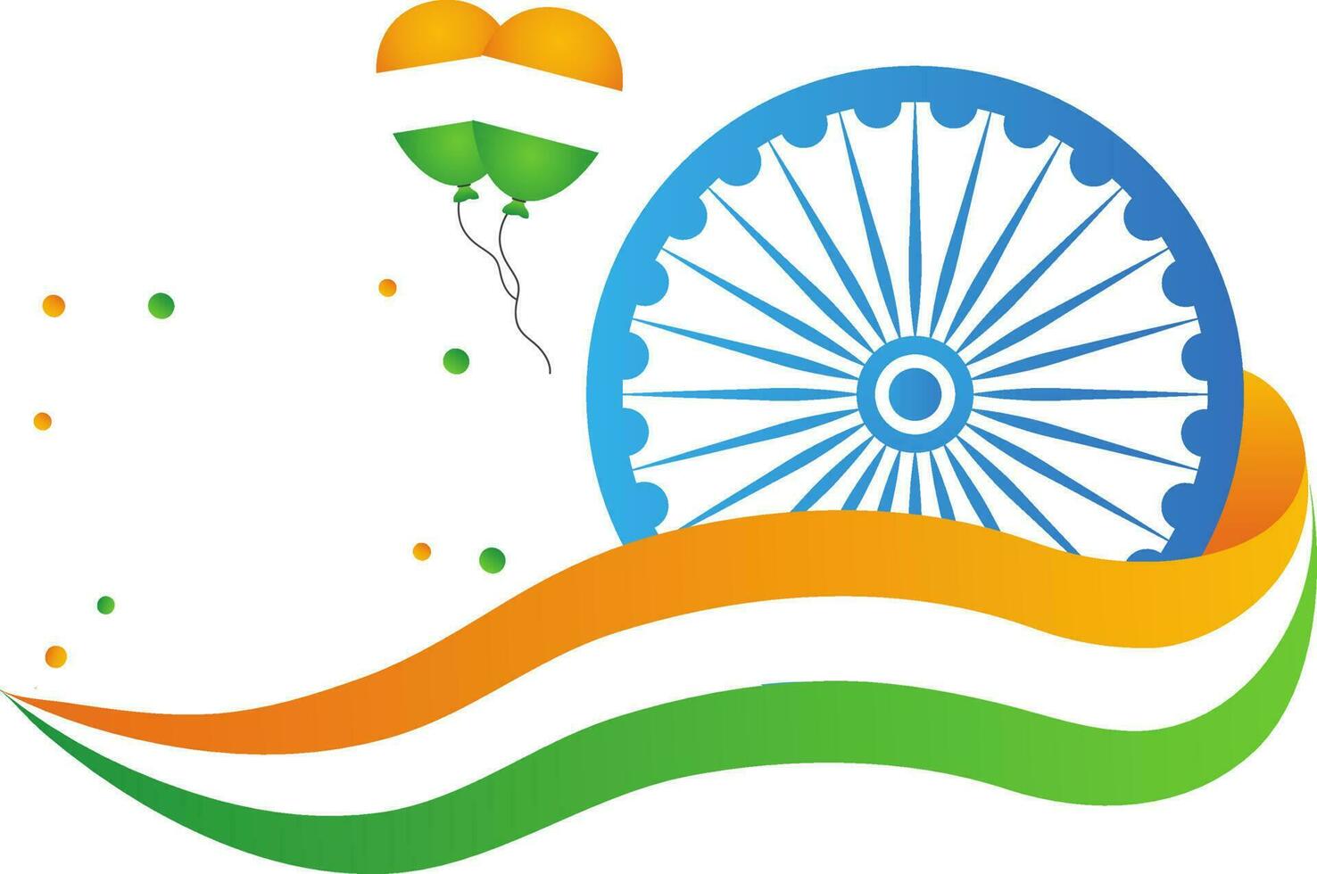 Isolated Wavy Flag Ribbons With Ashoka Wheel And Balloons Copy Space Background. vector