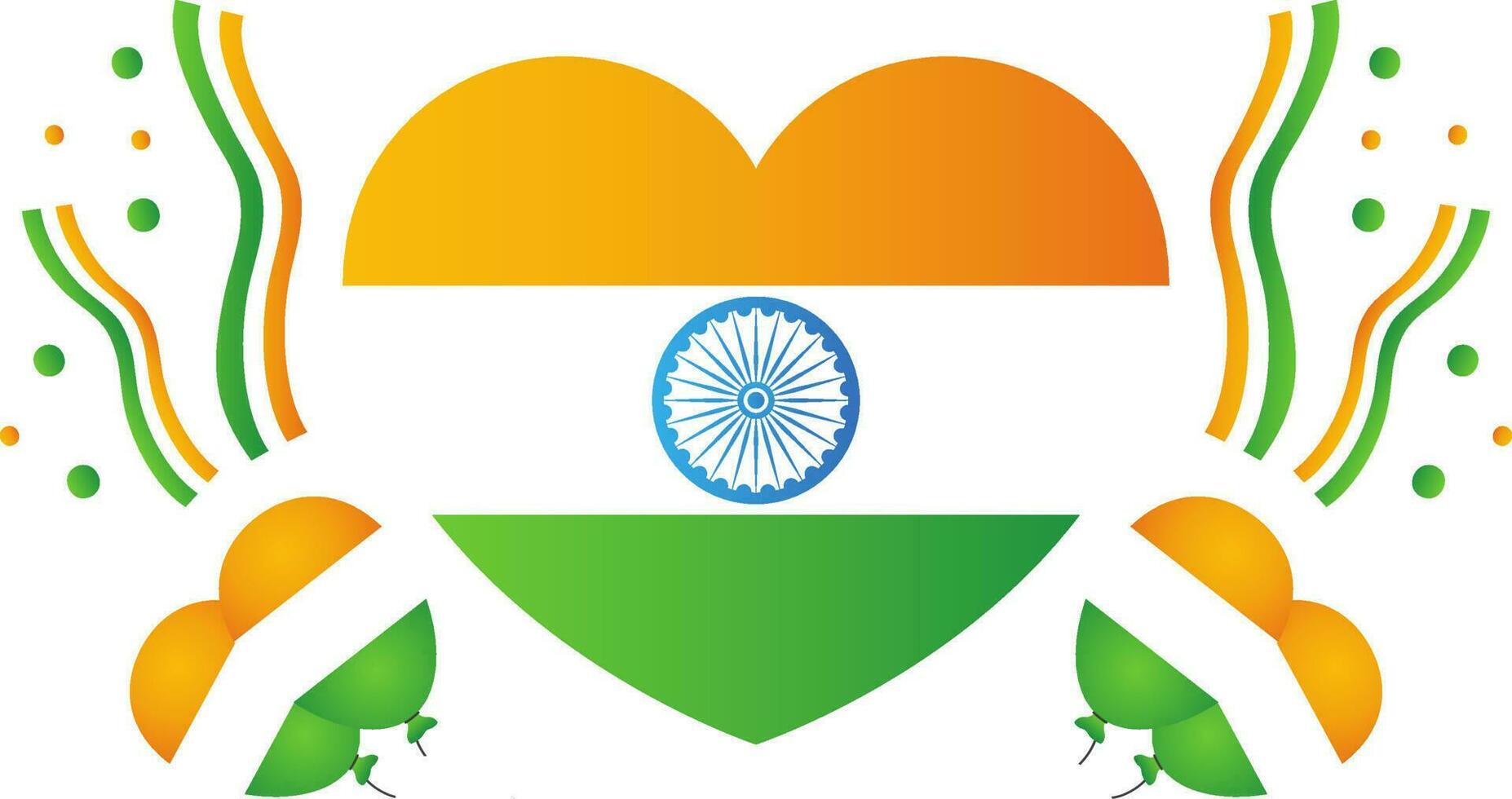 Isolated Indian Flag Heart With Balloons And Confetti Copy Space Background. vector