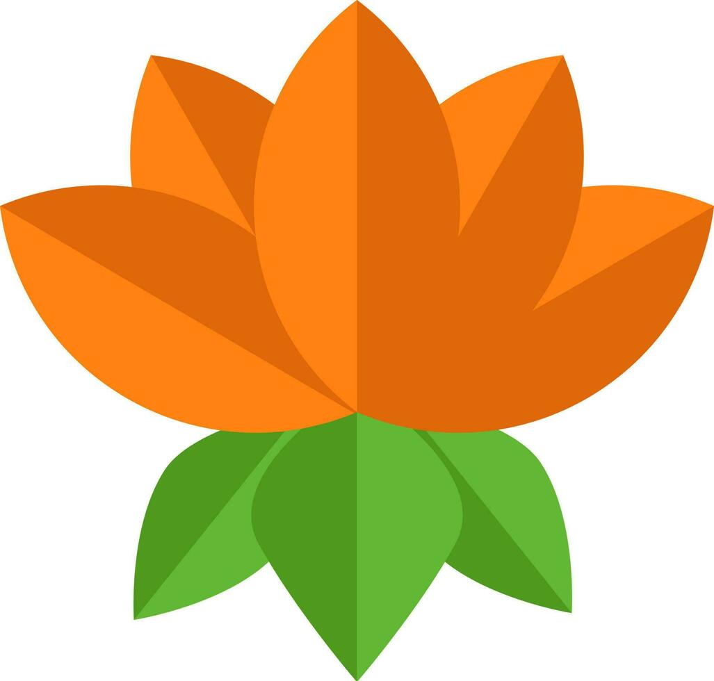 Orange And Green Color Lotus Flower In Flat Style. vector