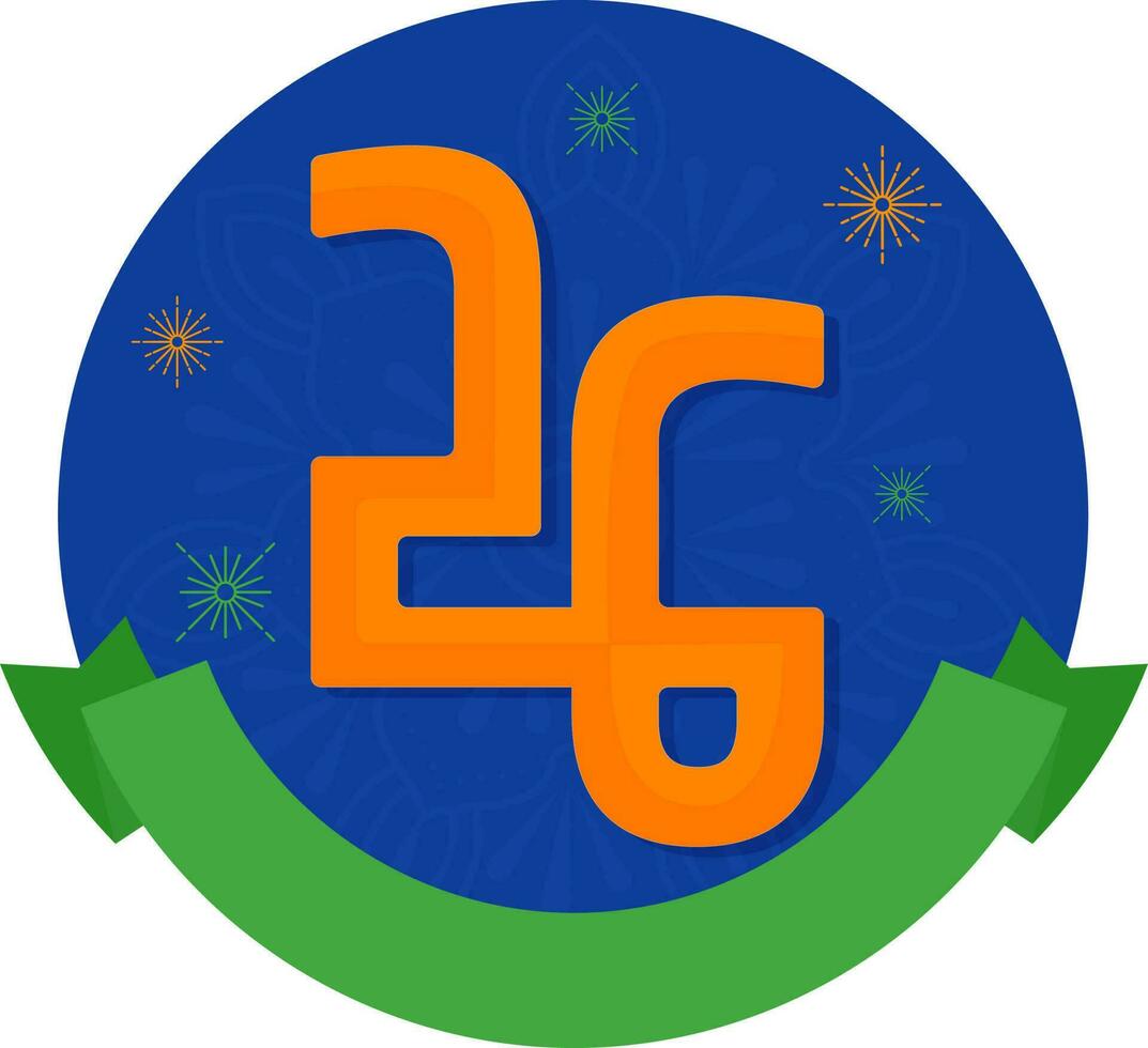 26 Number With Blank Ribbon On White And Blue Mandala Background For Republic Day Concept. vector