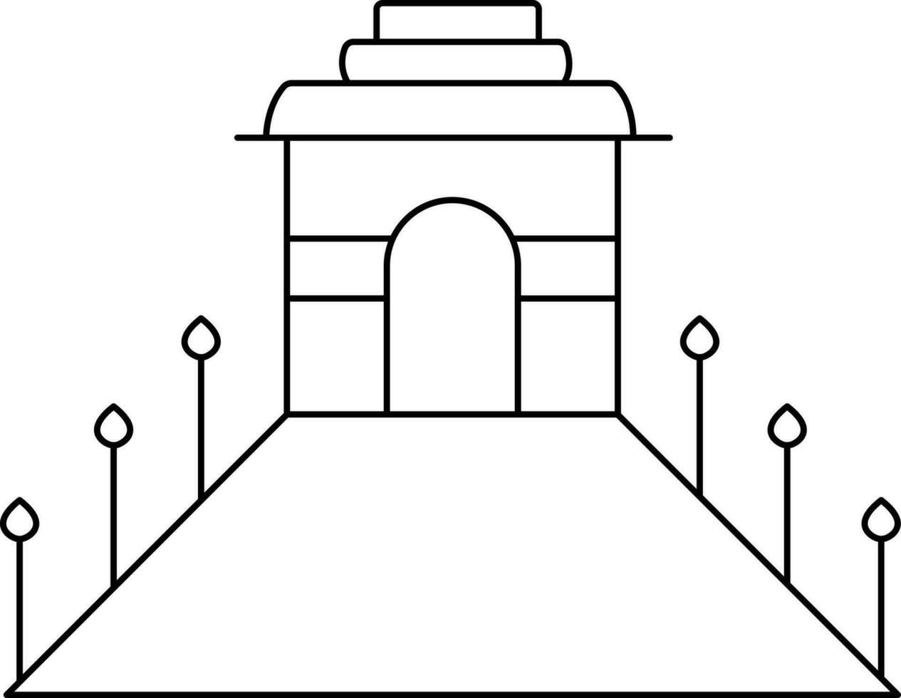 Rajpath India Gate Icon In Black Line Art. vector