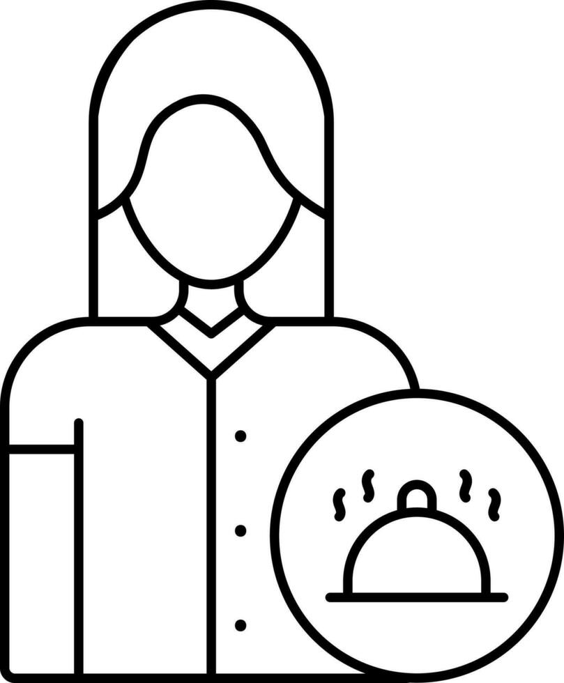 Cartoon Female Waiter With Cloche Thin Line Icon. vector