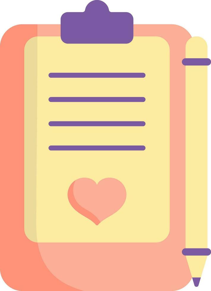 Heart Symbol Paper Clipboard With Pen Colorful Icon. vector