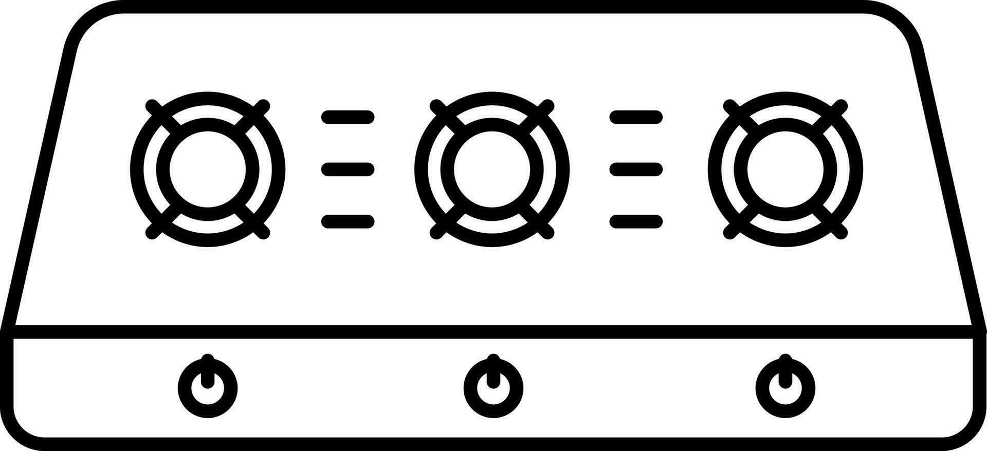 Three Burner Gas Stove Icon In Black Outline. vector