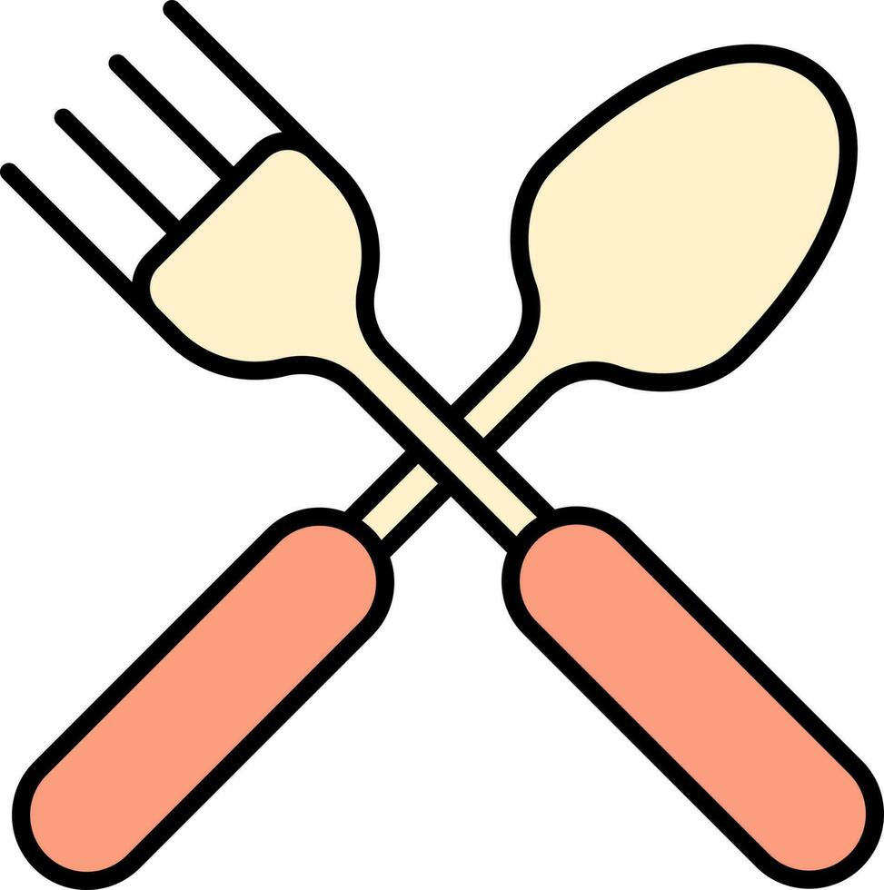 Cross Fork And Spoon Flat Icon In Orange And Yellow Color. vector