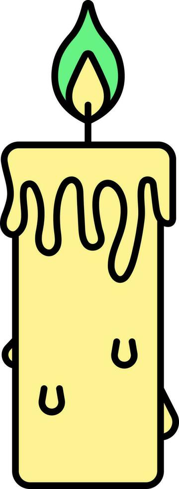 Yellow And Green Burning Candle Flat Icon. vector