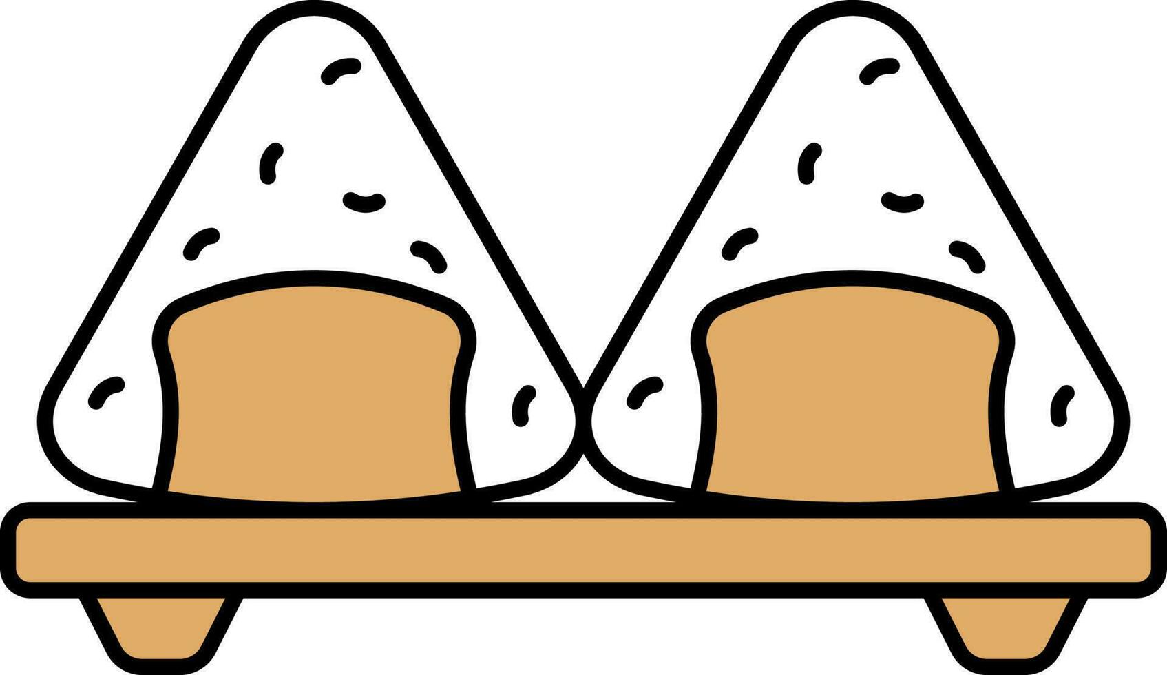 Flat Style Onigiri Dish Plate Brown And White Icon. vector