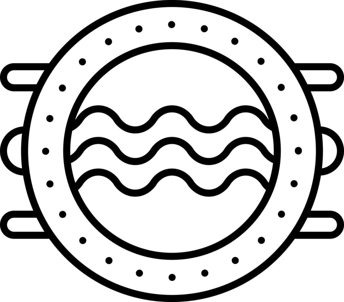 Black Line Art Illustration Of Porthole Icon. vector