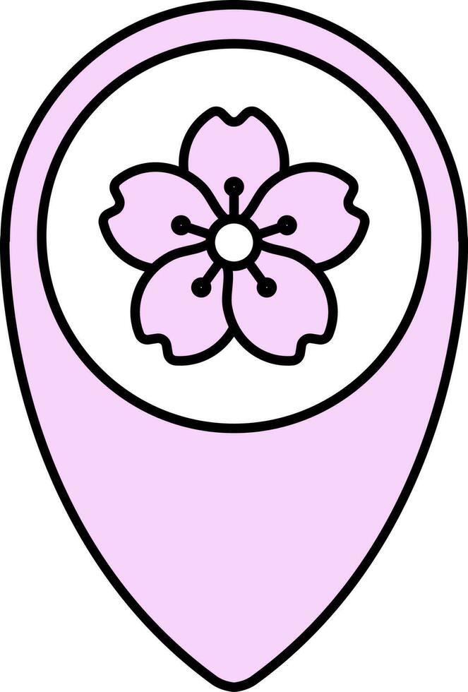 Sakura Flower Map Pin Flat Icon In Pink Color. vector