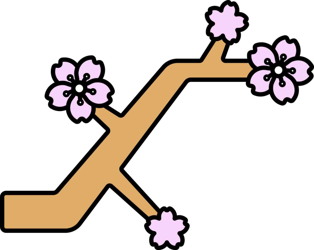 Cherry Flower Branch Brown And Pink Icon. vector