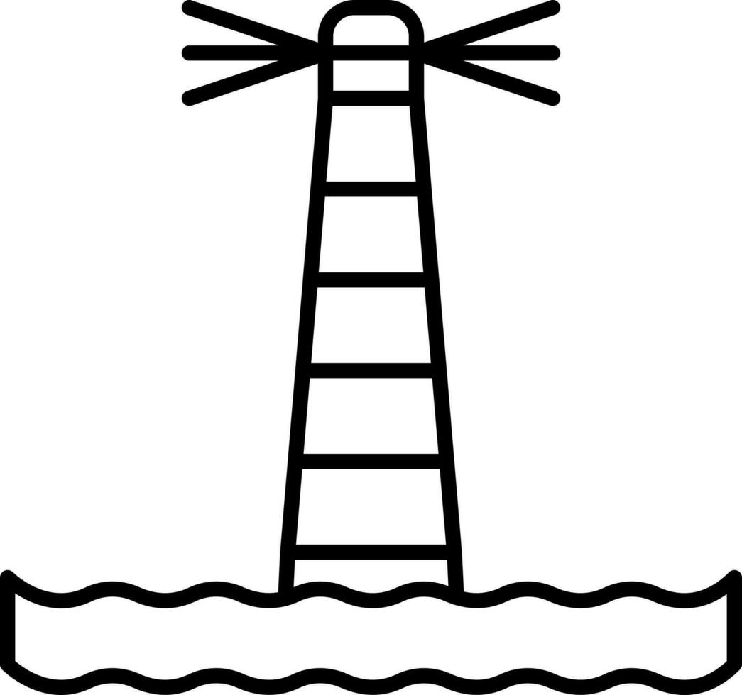 Lighthouse In Water Black Thin Line Icon. vector