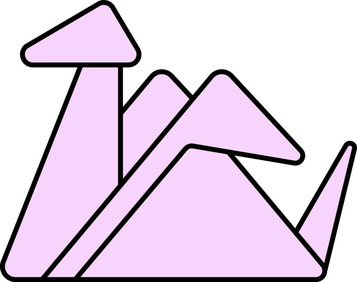 Pink Origami Mountain Icon Or Symbol. vector