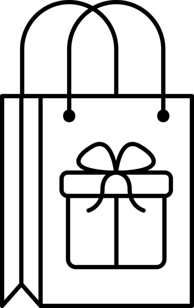 Gift Shopping Bag Icon In Thin Line Art. vector