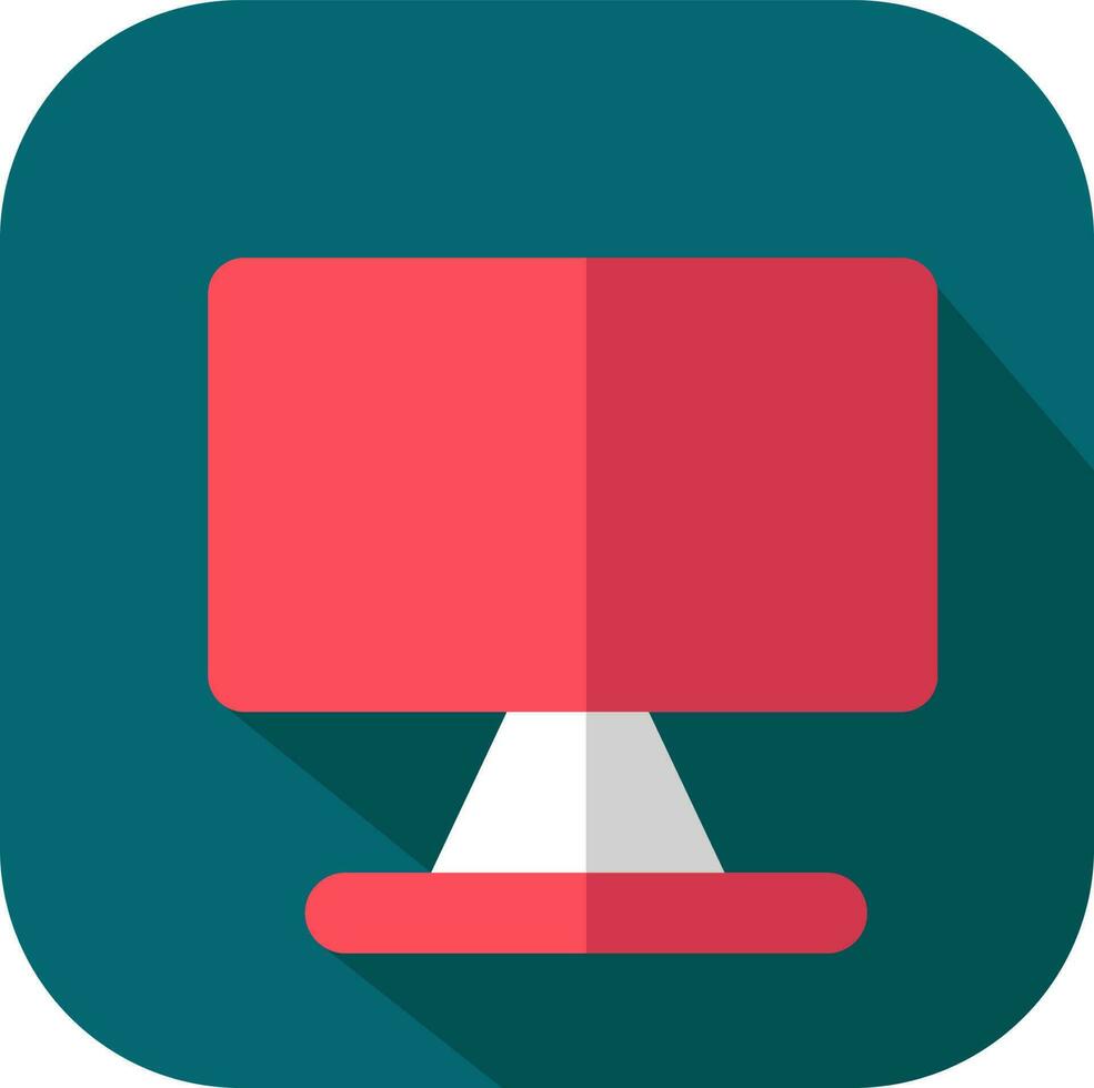 Red Desktop Icon On Square Teal Background. vector