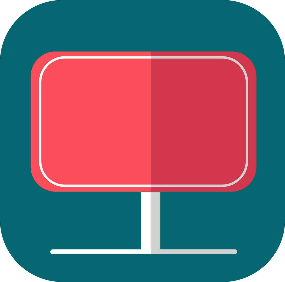Red Monitor On Teal Square Icon. vector