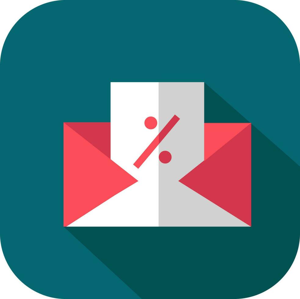 Red And White Discount Offer Mail Icon On Teal Square Background. vector