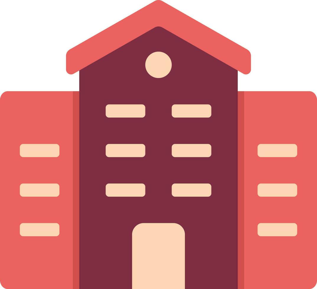 magenta y rojo colegio edificio plano icono. vector