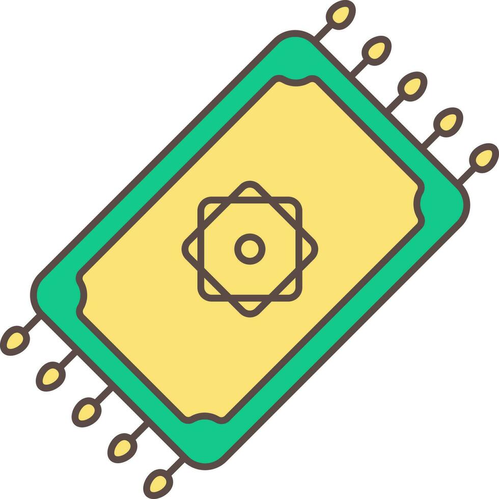 Prayer Rug Flat Icon In Green And Yellow Color. vector