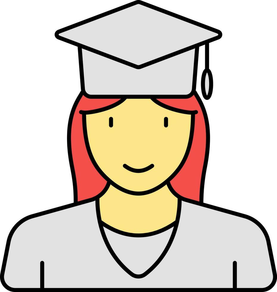 Grey Illustration Of Young Girl Wearing Graduation Cap Icon. vector