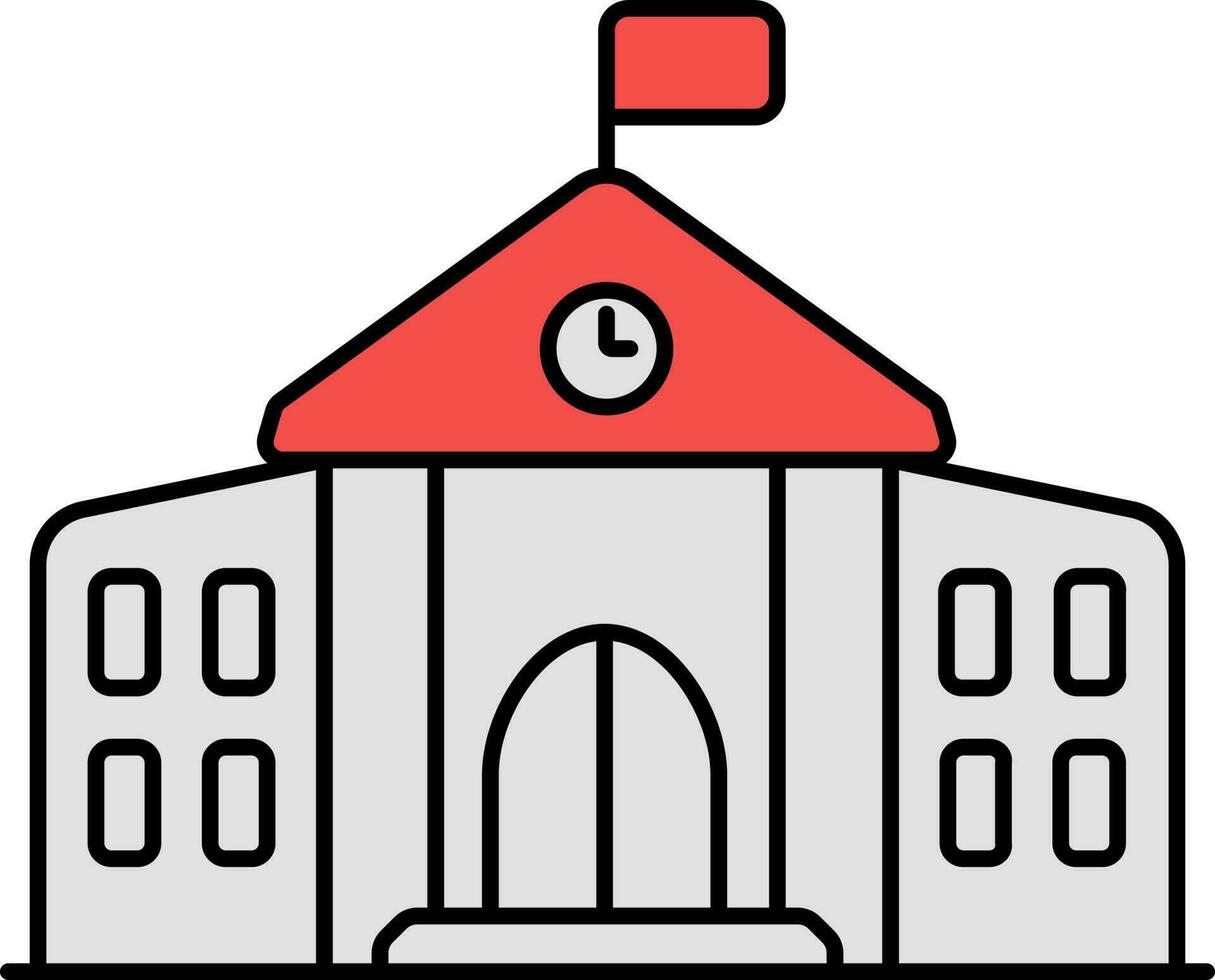 Flat College Building Icon In Red And Grey Color. vector