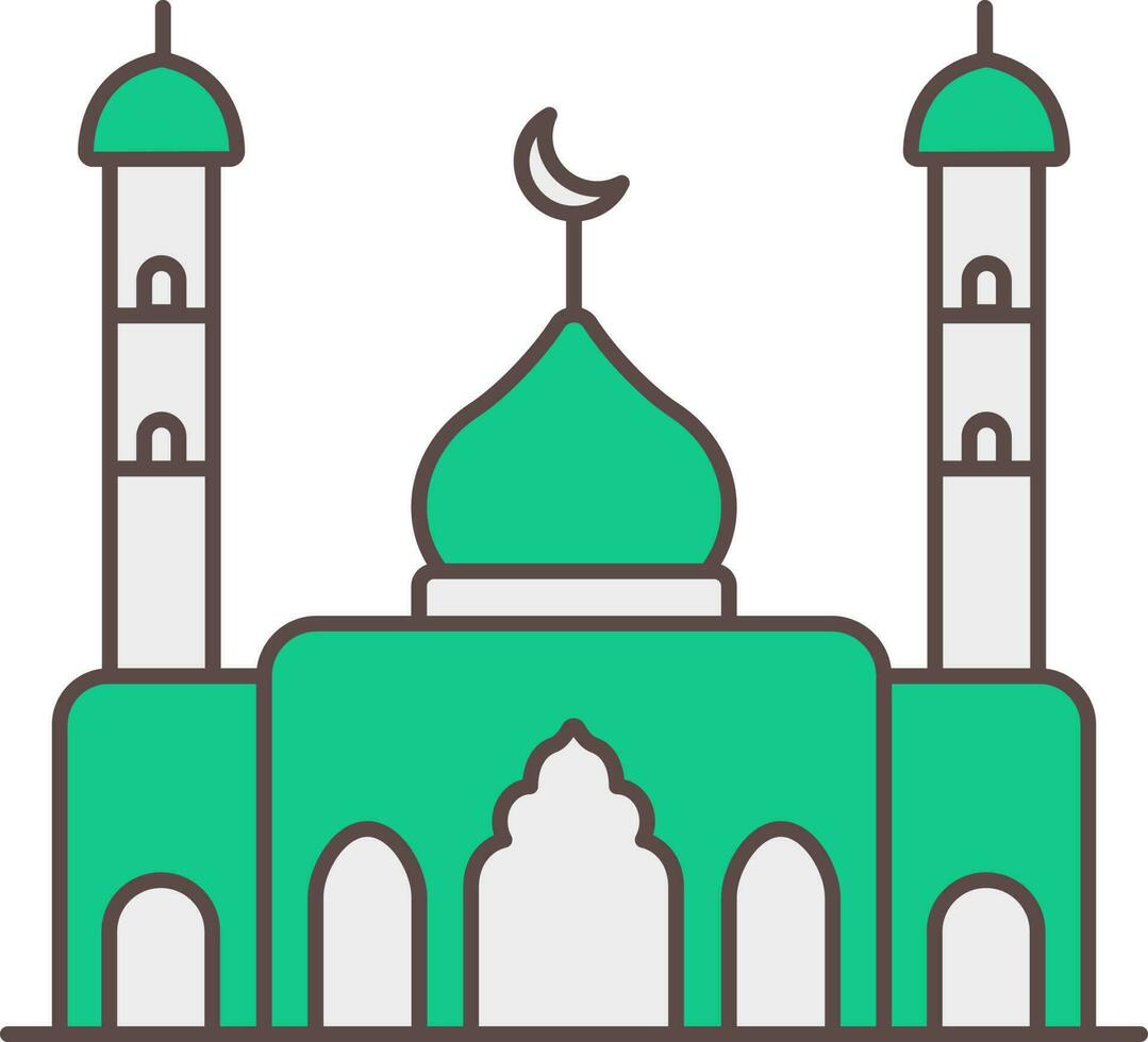 Green And White Mosque Icon In Flat Style. vector