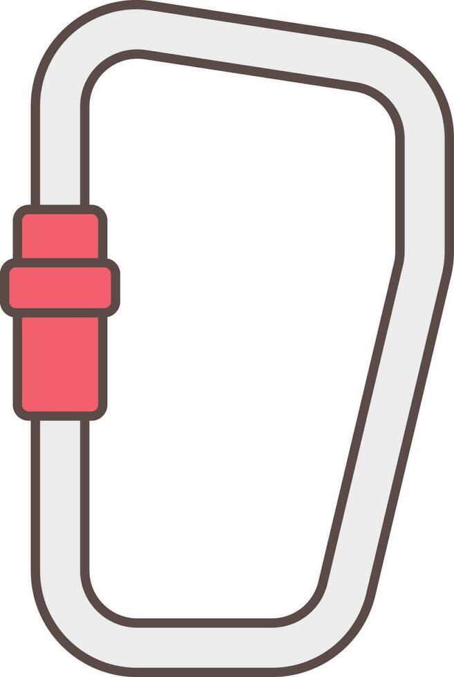 Red Carabiner Icon In Flat Style. vector