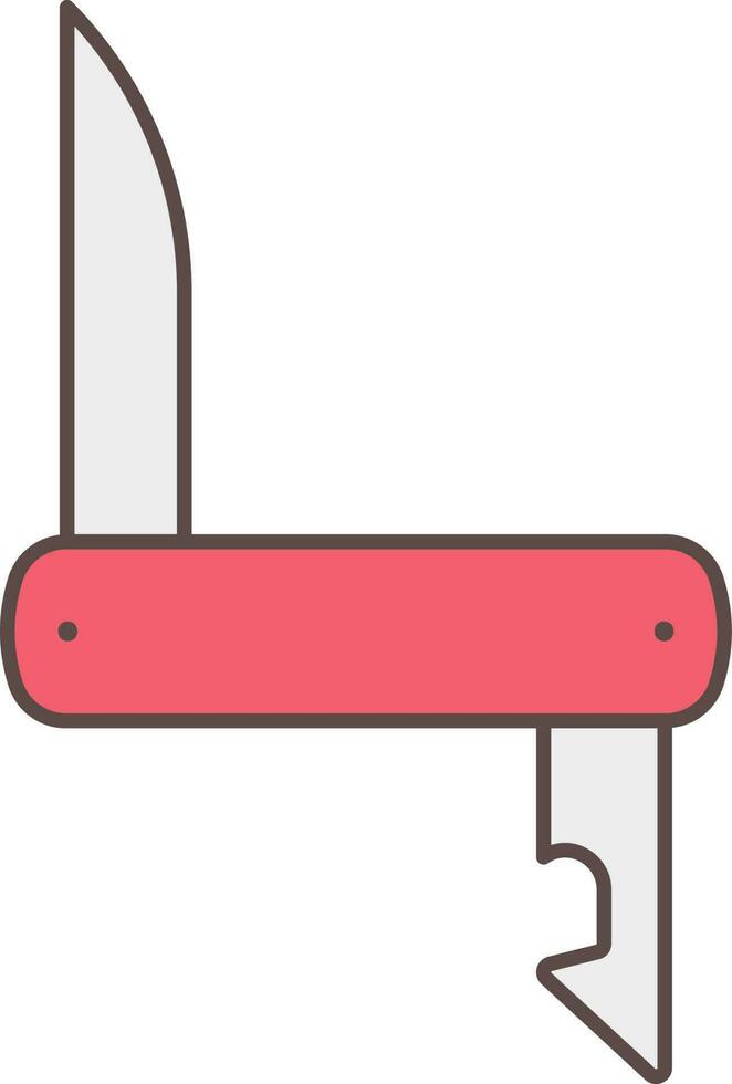 plano estilo bolsillo cuchillo rojo icono o símbolo. vector