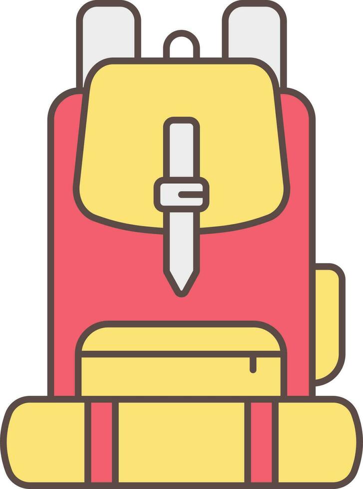 Yellow And Red Backpack Icon In Flat Style. vector
