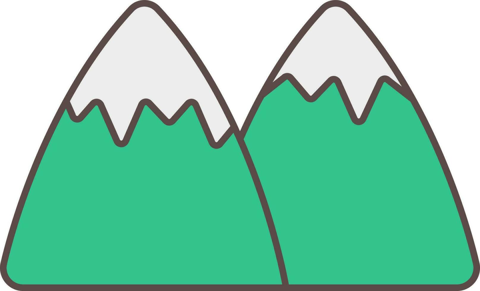 Snow Cover Mountains Green And White Icon. vector