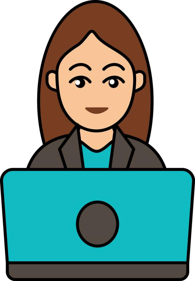 Illustration Of Businesswoman Working In Laptop Colorful Icon. vector