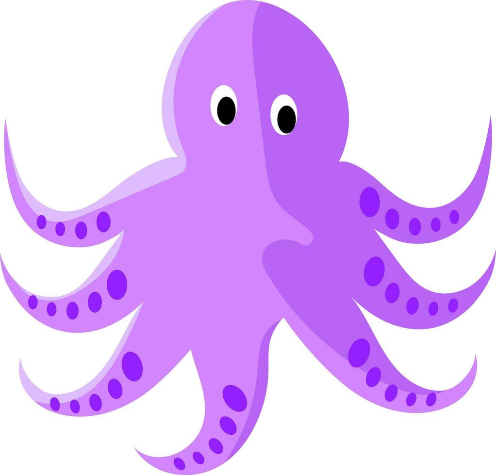 Isolated Cute Octopus Cartoon Icon In Purple Color. vector