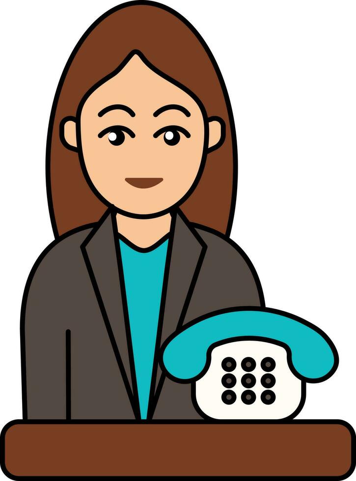 Smart Woman With Telephone Colorful Icon. vector