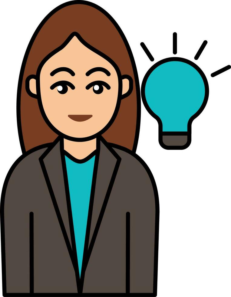 Beautiful Business Woman Illuminated Bulb Colorful Icon. vector