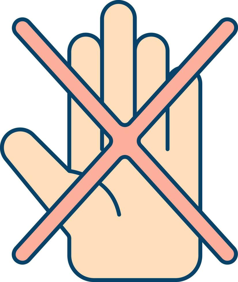 Peach And Red No Hand Sign Icon In Flat Style. vector