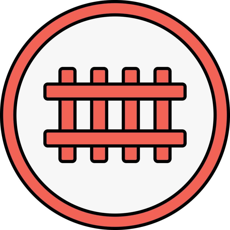 Railway Track Round Icon In Red Color. vector