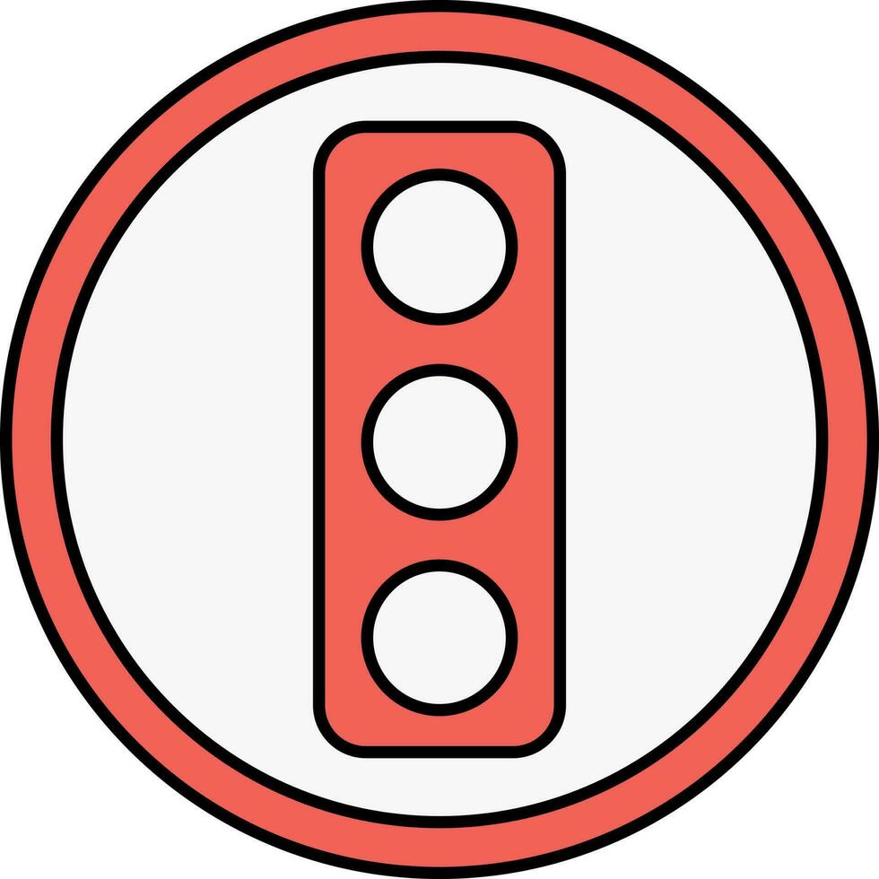 Traffic Light Round Icon In Red And White Color. vector