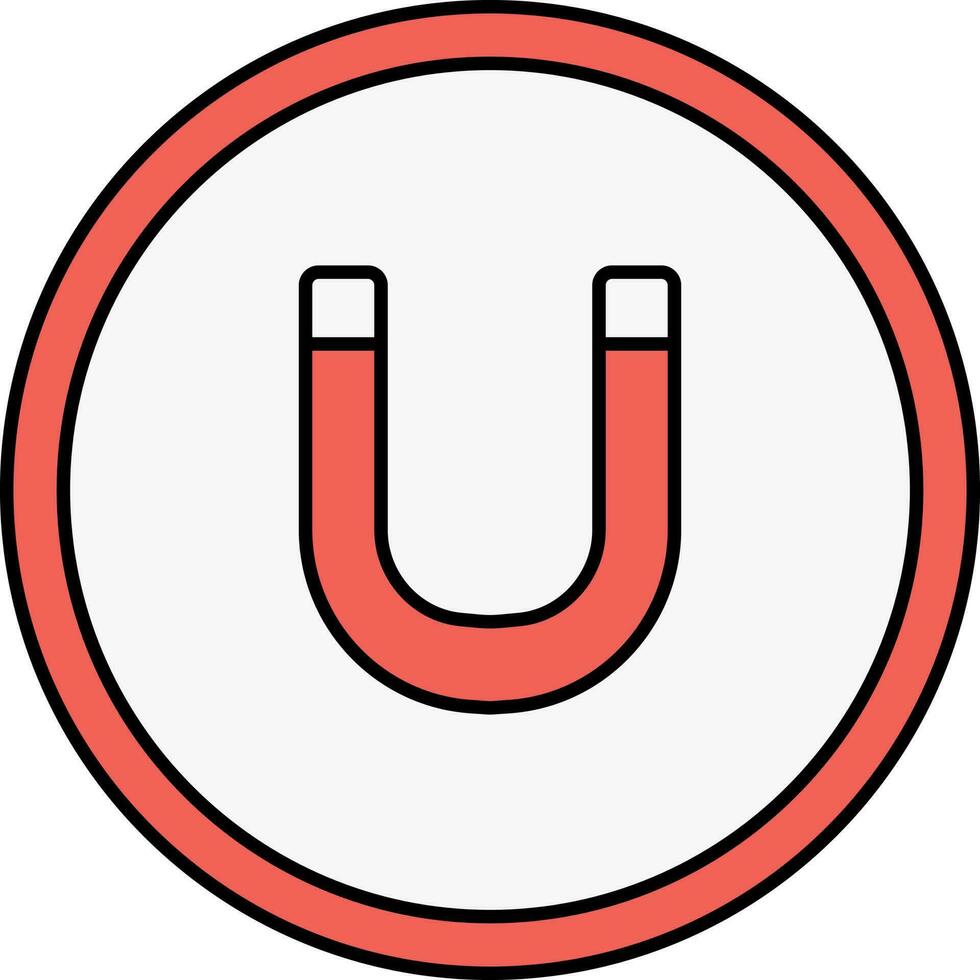 Red And White Magnet Round Icon In Flat Style. vector