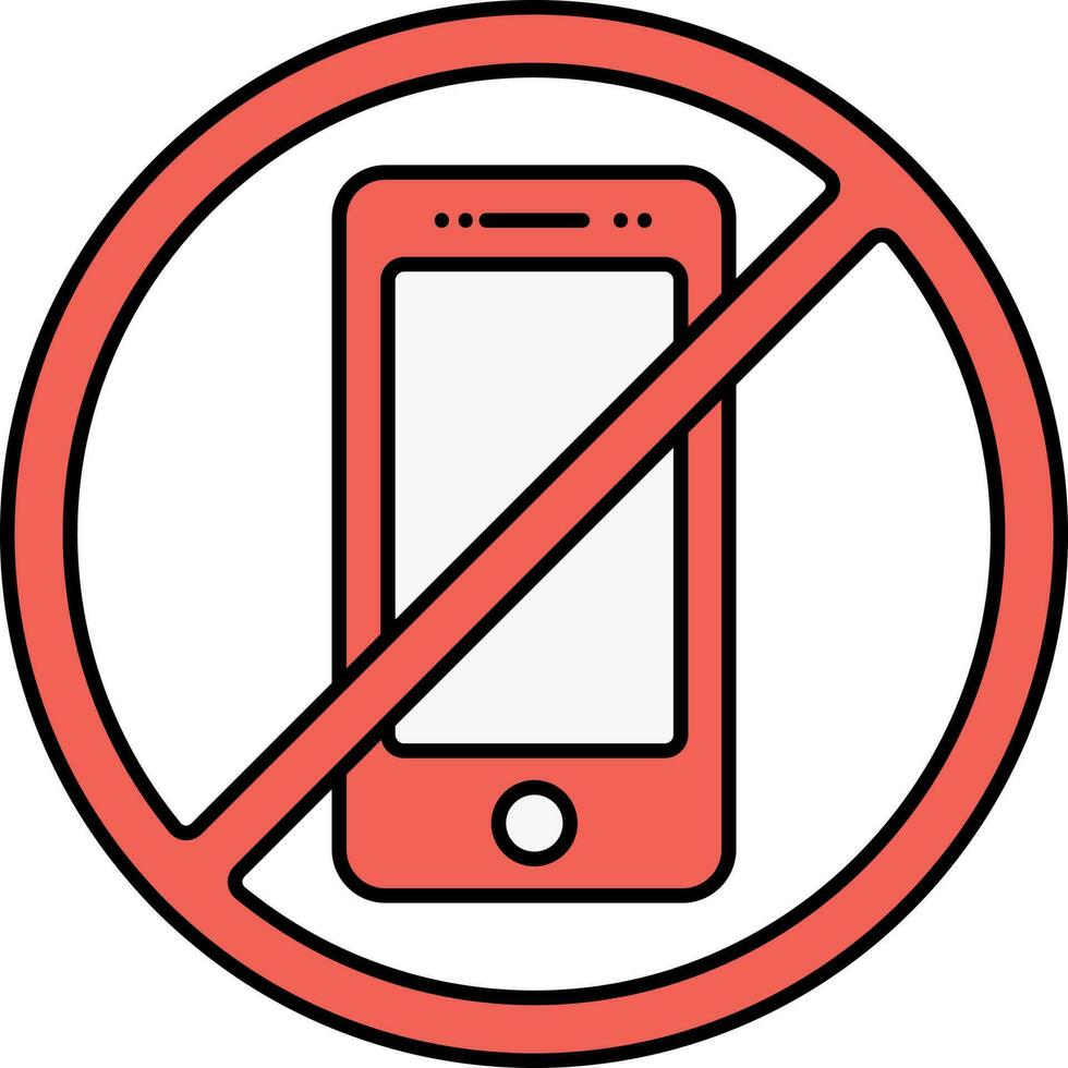 No Mobile Flat Icon In Red Color. vector