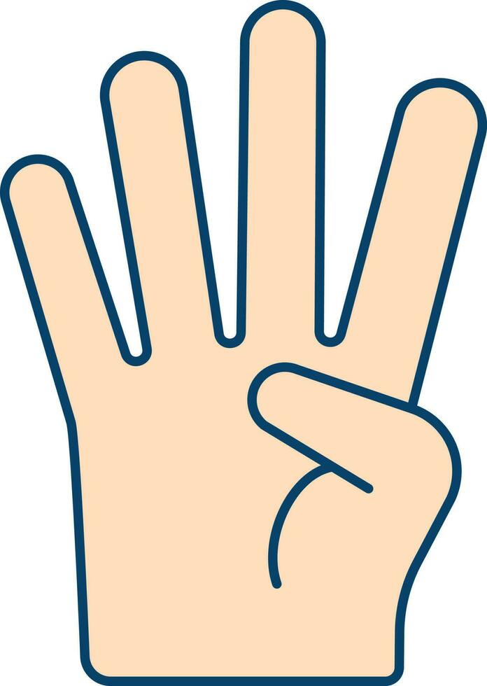 Peach Illustration Of Four Finger Showing Hand Icon. vector