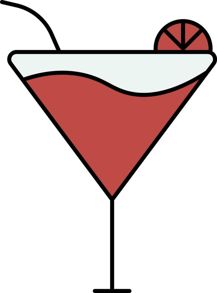 Cocktail Drink Glass Decorate With Fruit Slice And Straw Brown Icon. vector